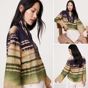 NWT Banana Republic Linen Popover Top XL Green & Navy Tie-Dye Relaxed Flax Vneck